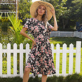 Allover Floral Butterfly Sleeve Belted Pleated Dress Sai Feel